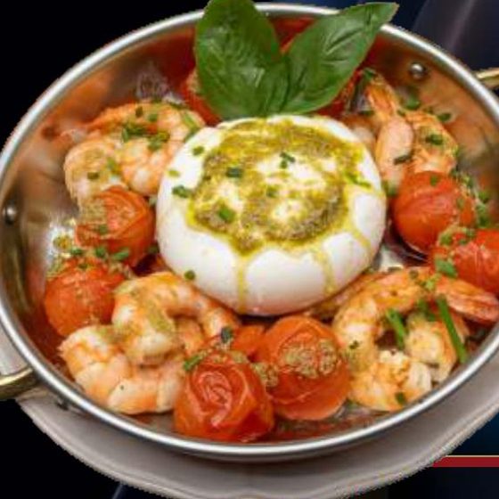 Gambas à Ajillo com Burrata